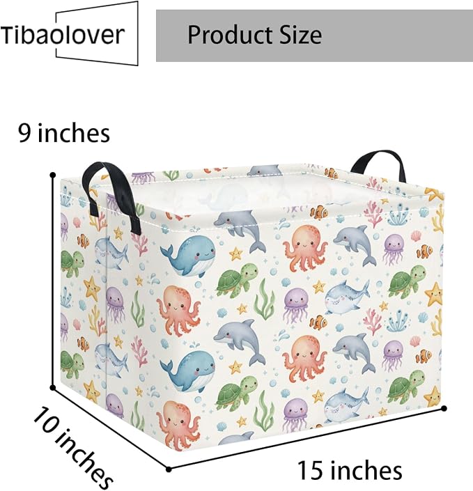 Rectangular Baby Kids Storage Basket for Home Kitchen Girls Cute Toy Storage Bin Organizer Shelf Book Room Decor(Cute Ocean)