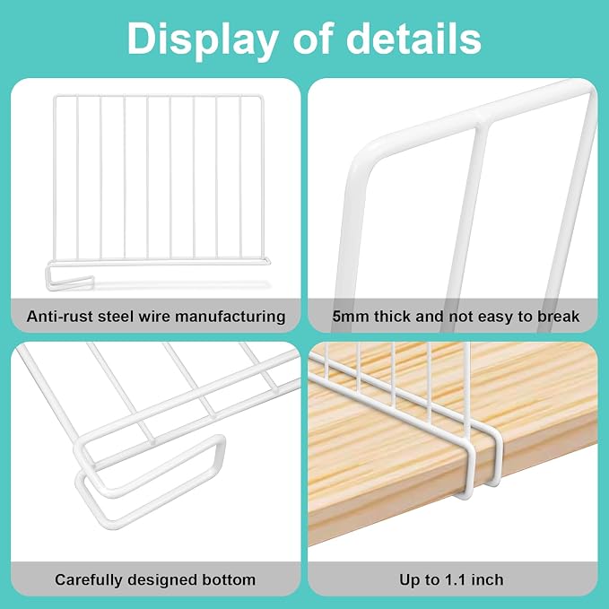 Shelf Dividers for Closet Organization, 8 Pack Metal Closet Shelf Dividers, Closet Shelf Organizer for Wood Closet Separator
