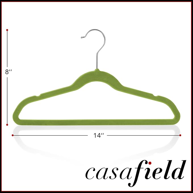 Casafield 50 Velvet Kid's Hangers - 14" Size for Children's Clothes - Lime Green