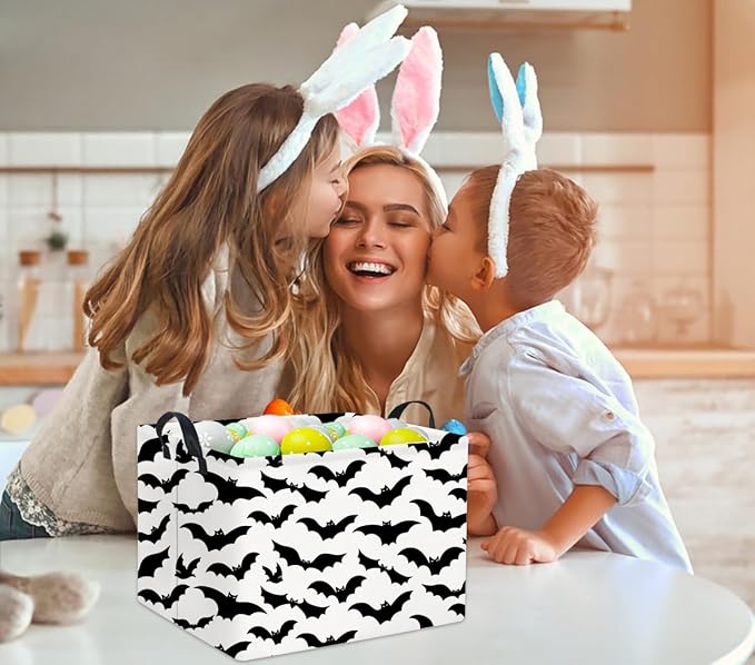 Rectangular Batman Basket Kids Baby Storage Basket Cute Kids Toy Storage Bin Organizer Shelf Book Bat Room Decor(Black Bats)