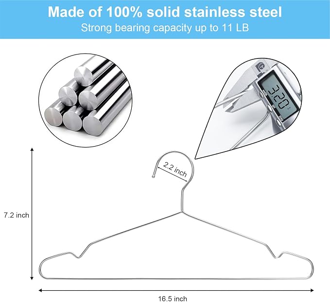 Seropy Clothes Hangers Coat 50 Pack 17.7 Inch Large Bulk Wire Hanger Non-Slip Heavy Duty Clothing Hangers Metal Space Saving Thin Stainless Steel Hanger for Clothes