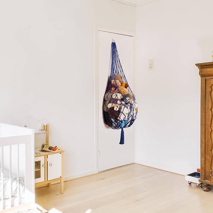 Amdermi Novel Stuffed Animal Hammock Corner Hanging Net for Stuff Aniaml Storage Macrame Toy Display Plush Toy Holder-Perfect for The Tiny Space Walls (blue, XXL)