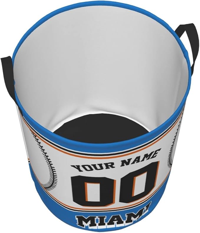 Custom Miami Laundry Hamper Personalized Laundry Basket Customized Name And Number Collapsible Storage Basket for Bedroom Bathroom Living Room Baseball Fan Gifts