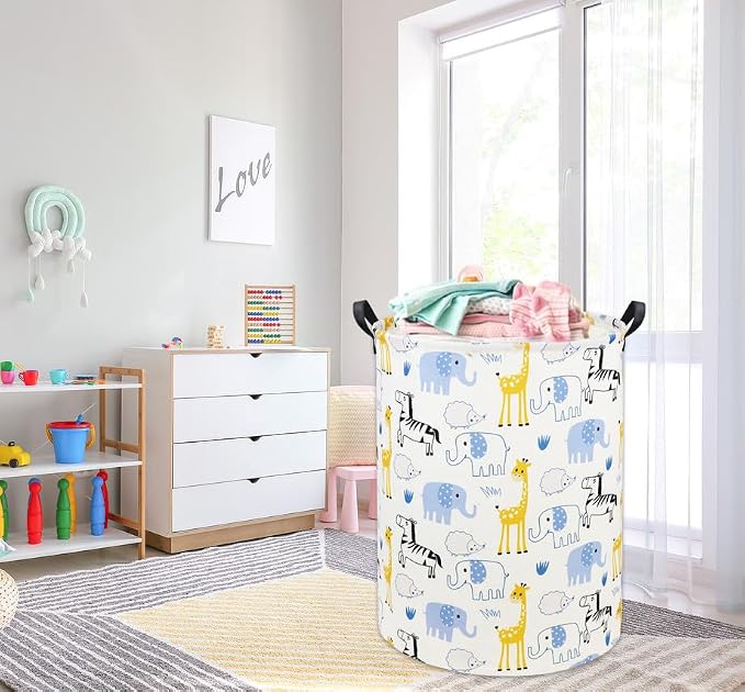 Baby Laundry Basket Baby Hamper for Nursery Girl Kids Hamper Cute Kids Storage Toy Bin Organizer Blue Animal Room Decor for Home(Blue Animal)