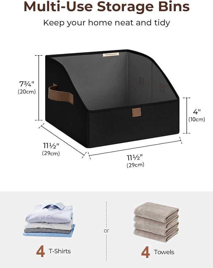 StorageWorks Closet Baskets for Shelves, Trapezoid Storage Bins, Closet Organizers and Storage, Clothes Organizing Bins, Small, Black, 3-Pack