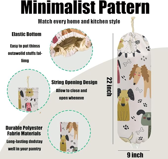 Dog Plastic Bag Holder 22.5x9 Inch, Wall Mount Plastic Bag Holders for Grocery Bags, Bone Reusable Grocery Bags Storage Dispenser for Home Kitchen Pantry Decor, Dog Lovers Gifts for Women Mom Friend