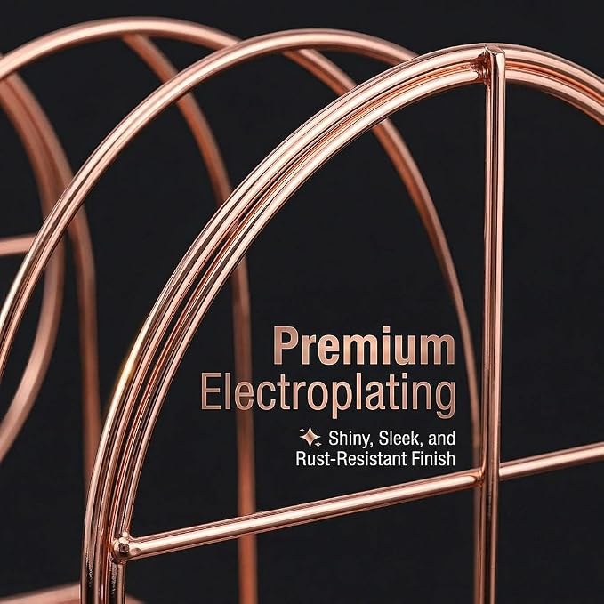 File Sorter Organizer, 5 Section Magazine Holder Rack, Desktop Round Wire Book Stand for Mail, Paper, Document, Folder, Record and Desk Accessories, Rose Gold