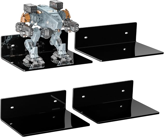 9 Inch Black Wall Shelves 4 Pack, Acrylic Wall Mounting Ledges Display, Acrylic Display Wall Shelf for Funko Pop Figures, Collectibles, Plants, Décor, Toiletries, Spices Jars, 4 Pack