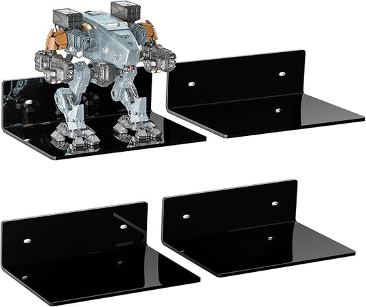 9 Inch Black Wall Shelves 4 Pack, Acrylic Wall Mounting Ledges Display, Acrylic Display Wall Shelf for Funko Pop Figures, Collectibles, Plants, Décor, Toiletries, Spices Jars, 4 Pack