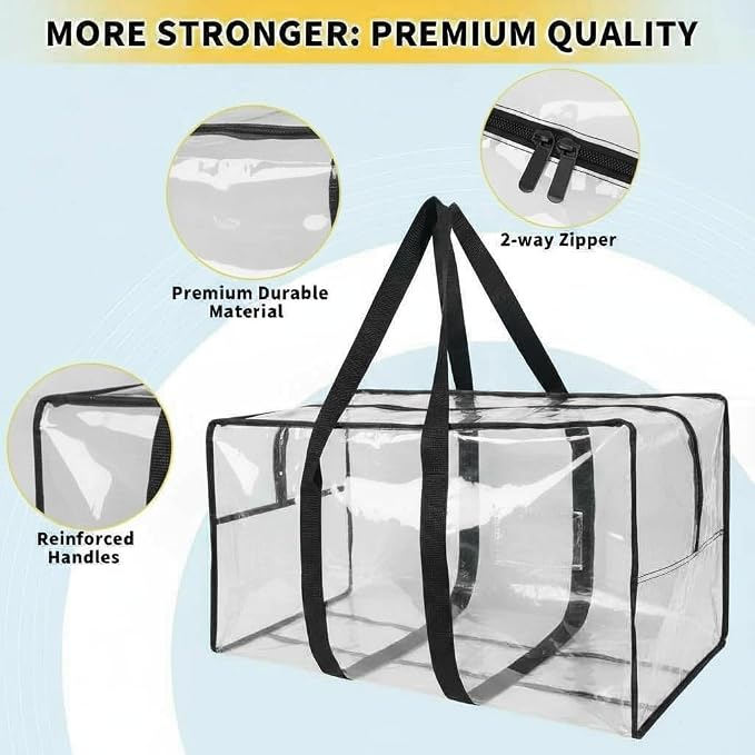 Heavy Duty Extra Large Moving Bags,121 Gallon Jumbo Packing Bags,Huge Moving Storage Bags with Strong Zippers & Carrying Handles,Reusable Big Moving Storage Bags for College Dorm Travel 2Pack,Clear
