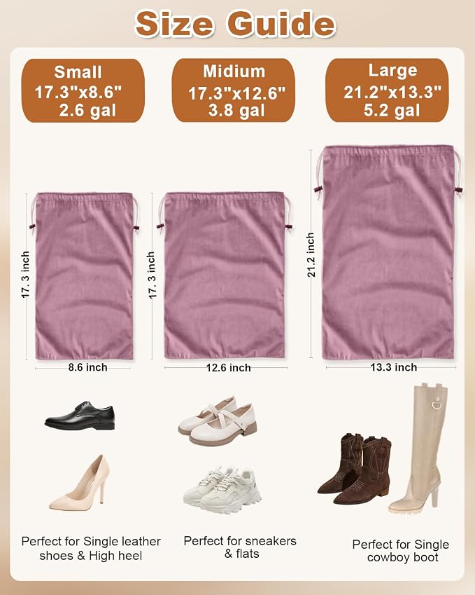 4 Pcs Shoe Bags for Travel, Dust Velvet Bags, Parfait Pink, 17.3x12.6 Inch | Washable & Reusable Travel Shoe Bags, Dustproof Shoe Bags with Drawstring Closure, Suitable for Travel, Home Storage