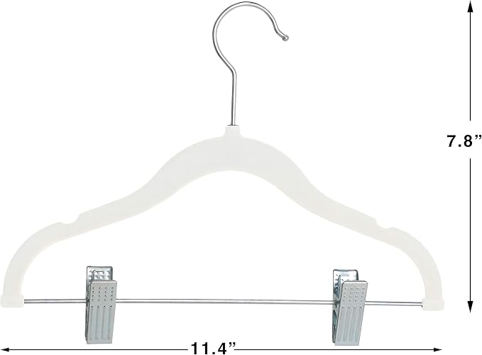 Finnhomy Non-Slip Clothes Hangers for Baby and Kids 20-Pack Velvet Hangers with Movable Clips, Heavy-Duty and Space-Saving for Pants,Skirts, Coat, White