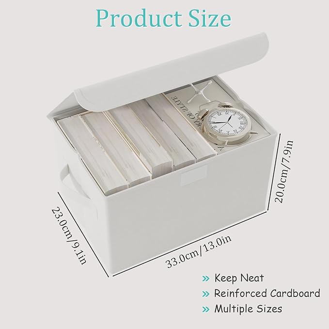 Foldable Storage Bin, Organizer Basket, 2 Pack, White, 13x9x7.9 In | Decorative Boxes with Flip-Top Lid and 2 Handles, Foldable Clothes Container for Shelves with Cover for Towels and Blanket