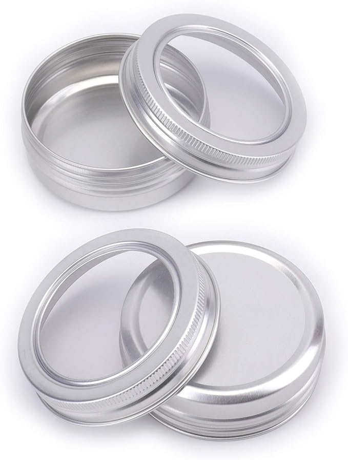 Foraineam 40 Pack 2 Ounce Round Tin Cans Metal Empty Tins Silver Aluminum Kitchen Office Travel Storage Containers with Clear Screw Top Lids
