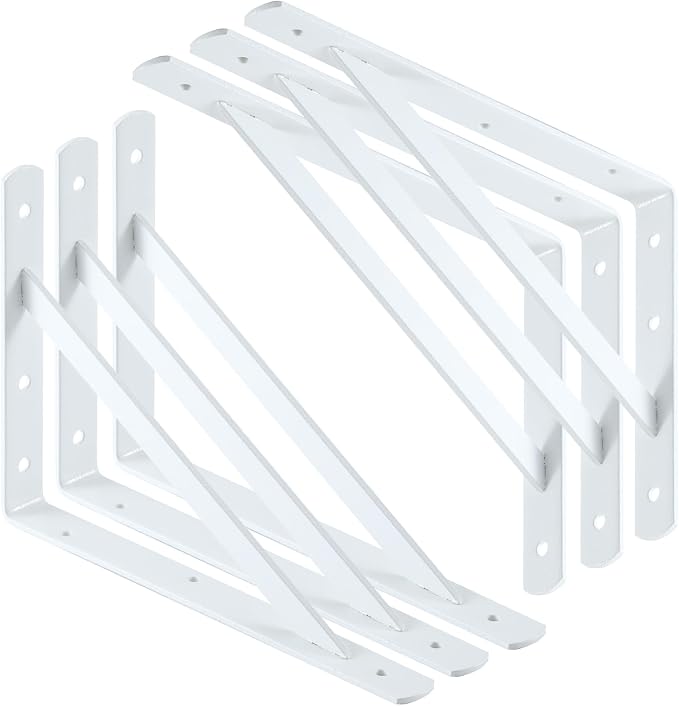 Heavy Duty Shelf Brackets 12 x 8 inches, Metal Shelves Supports, Load Capacity: 600 lb, 90 Degree Wall Mounted Angle L Floating Shelf Bracket with Screws,White 6 Pack HOME MASTER HARDWARE