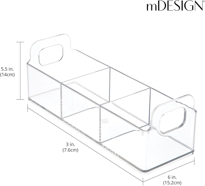 mDesign Plastic Condiment Organizer and Tea Bag Holder - 9" Long Kitchen Pantry/Countertop Storage Caddy - Divided Chip, Snack, Granola, Oatmeal Packet Holder - Lumiere Collection - 4 Pack - Clear