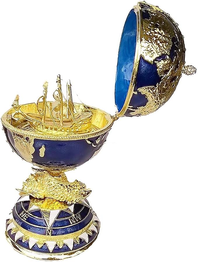 Big Globe Faberge Egg Trinket Box Jewelry Box Hand Painted Decorative Box with Hinged Lid Ring Earring Holder Easter Egg Collectible