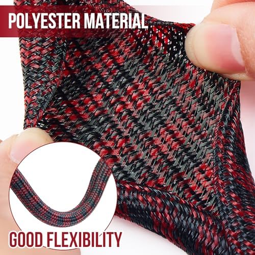 Cable Sleeve Self-Wrapping Wire Loom, Black Red,3/4 Inch x 25FT