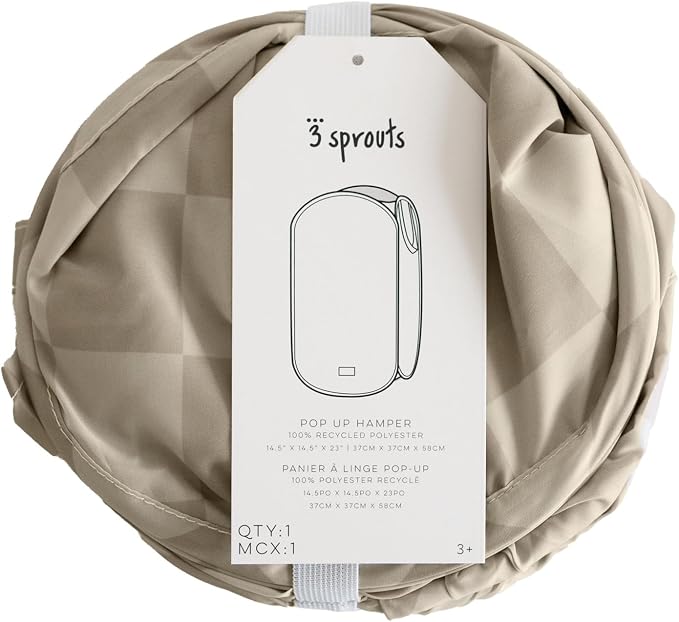 3 Sprouts Pop Up Hamper - Collapsible Laundry Basket, Popup & Foldable Design - Durable Waterproof Fabric for Dirty Clothes, Toys & Towels - Ideal for Dorm, Bedroom & Baby Nursery, Checkerboard Beige