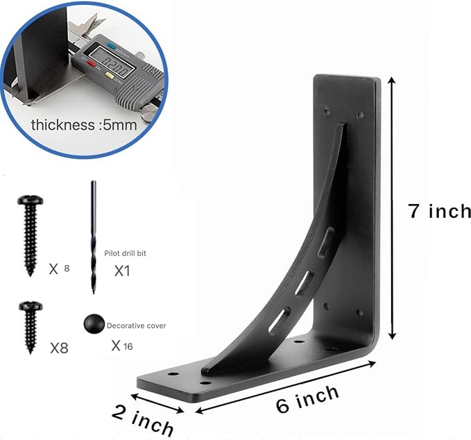 7 inch x 6 inch Heavy Duty Shelf Brackets , Max Load 1100 Lbs ,Premium Alloy Metal Mantel Brackets (Set of 2) Fireplace Mantel Brackets - Countertop Support (7" x 6" )