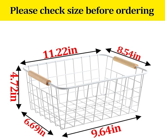 Kitchen Metal Wire Baskets Farmhouse Decor Metal Food Storage Organizer,Household Refrigerator Bin with Built-in Handles for Cabinets,Pantry,Bathroom,Black