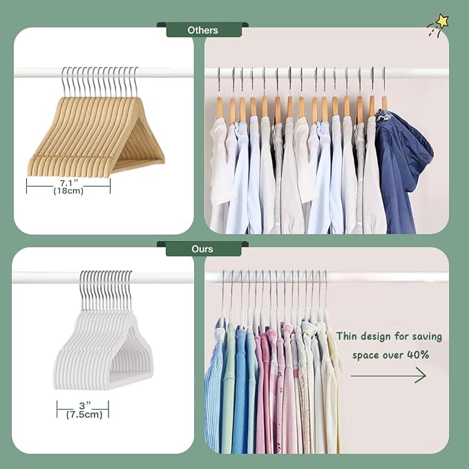 Stormix Baby Velvet Hangers Non-Slip Space Saving Swivel Hook 32 Pack White