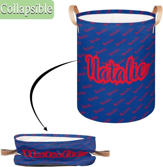 Personalized Laundry Basket, Custom Gift Laundry Hamper, Collapsible Nursery Waterproof Laundry Baskets, Dirty Clothes Toy Hamper with Handles Name Red Blue