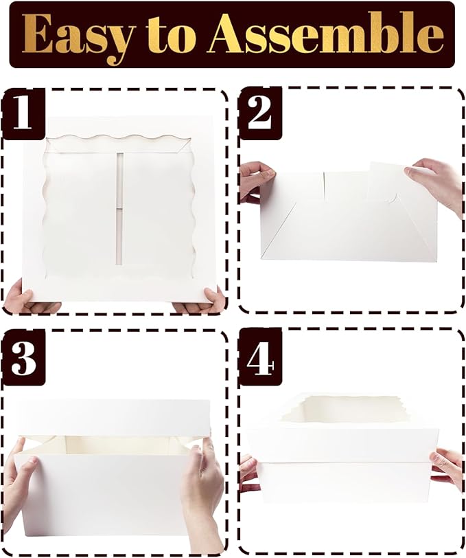 qiqee White 12"x12"x6" Cake Box 4Pcs, 6" White Cake Round Boards 4Pcs, for Cake, Treat Cookie Dessert, Birthday Party