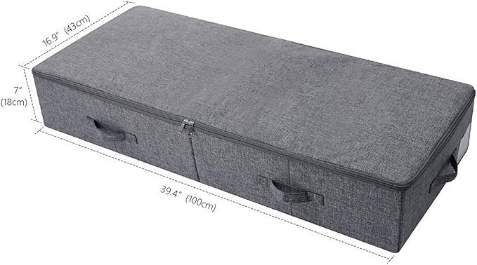 iwill CREATE PRO 39.4 inch（100cm） Longer Bedroom Underbed Storage Containers with Lid for Duvets, Blankets, Clothes, Shoes, Toys, Comforters, Wedding Dress Folding Rigid Organizer Bins, Black Gray
