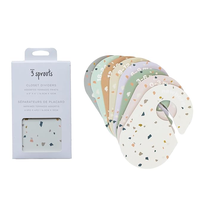 3 Sprouts Baby Closet Dividers, Newborn to 2T, Terrazzo, 8 Piece Set | Newborn to 2T sizing, 8-piece set, Double-sided size labels, Age labels, Nursery closet storage, Baby clothes organizer