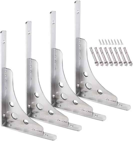 CBTONE 12 Inch Heavy Duty Shelf Bracket, Pack of 4, Wall Mounted Floating L Bracket Stainless Steel Triangle Shelf Supporter, Thicken 4mm, Included Free Screw Accessories