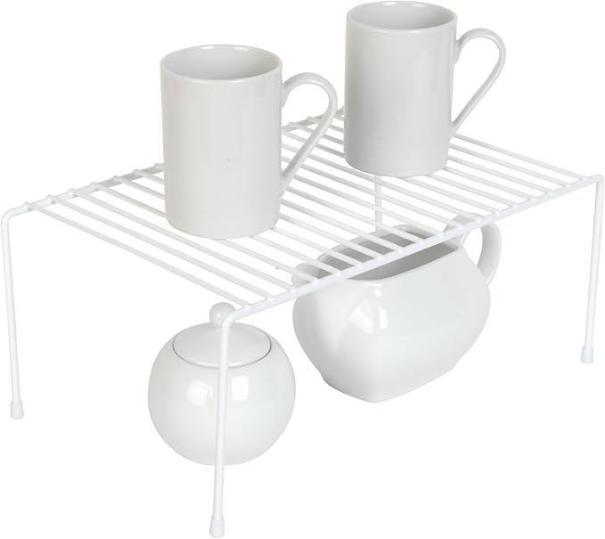 Smart Design Cabinet Storage Shelf Rack - Medium (8.5 x 13.25 Inch) - Steel Metal Wire - Cupboard, Plate, Dish, Counter & Pantry Organizer Organization - Kitchen [White]