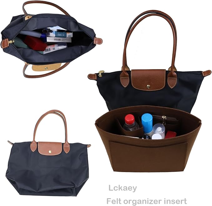 Lckaey bag Organizer Insert for Longchamp Le Pliage Neo(Large) Handbags Insert Organizer 1012 coffee-L