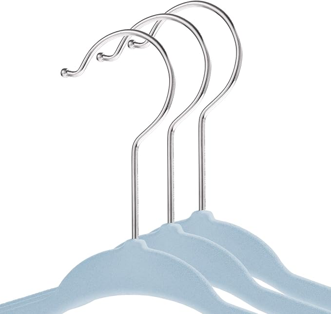 Casafield 50 Velvet Baby Hangers - 11" Size for Infant & Toddler Clothes - Light Blue