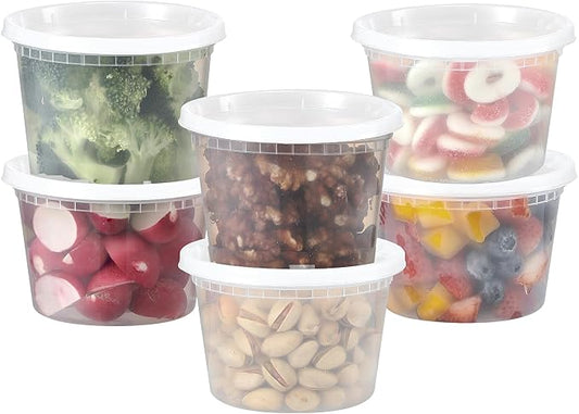 AOZITA 64 Sets 16 oz Plastic Deli Containers With Lids, Airtight Food Storage Containers, Freezer/Dishwasher/Microwave Safe, Takeout Meal Prep Storage