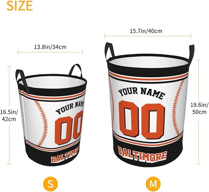 Custom Baltimore Laundry Hamper Personalized Laundry Basket Customized Name And Number Collapsible Storage Basket for Bedroom Bathroom Living Room Baseball Fan Gifts
