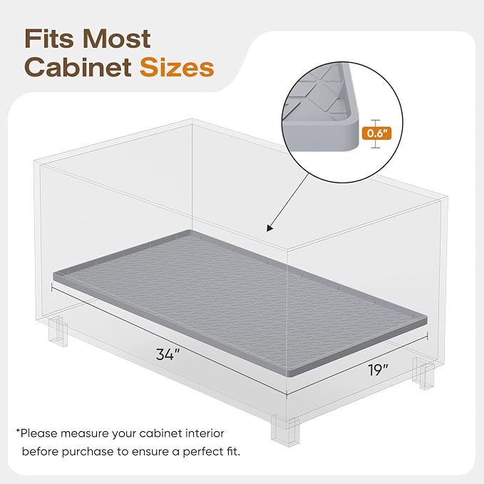 TRZZ Silicone Waterproof Under Sink Mat 34" x 19", Drip Tray and Cabinet Liner for Kitchen and Bathroom, Prevents Water Damage and Organizes Cabinets (Khaki)