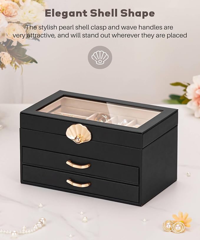 Enthralite Jewelry Box with 2 Drawers : Jewelry Display Organizer for Earrings Necklaces - Gift for Girls Women | Black