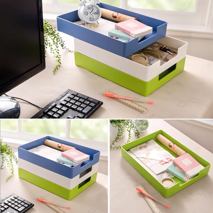 Stackable Letter Tray, 2 Pack Off-White, Desk Organizer | Plastic stackable letter tray, fits A4/letter. Anti-skid stacking support. Desktop file organizer for office, school, home.