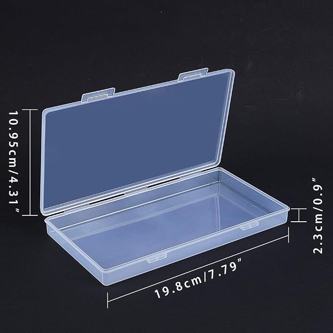 BENECREAT 4 Packs 7.8x4.3x0.9 Rectangle Large Clear Plastic Box Containers Bead Storage Organizer Box for Cards, Safety Pins, Beads and Craft School Office Supplies