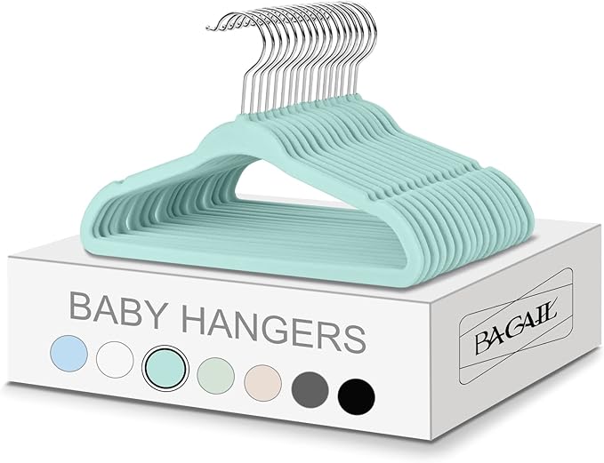 BAGAIL50 Pack Kids Velvet Hangers 14” Inch Children's Clothes Hangers Non-Slip Baby Hangers for Infant/Toddler (Mint)