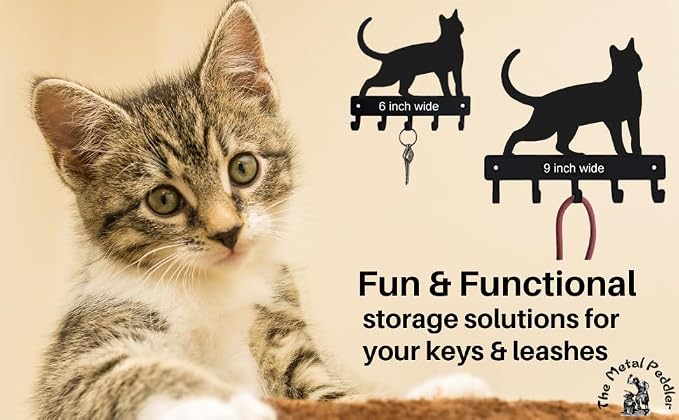 Cat #2 Key Rack & Hanger - Large 9 inch Wide - Made in USA; Wall Mounted Holder