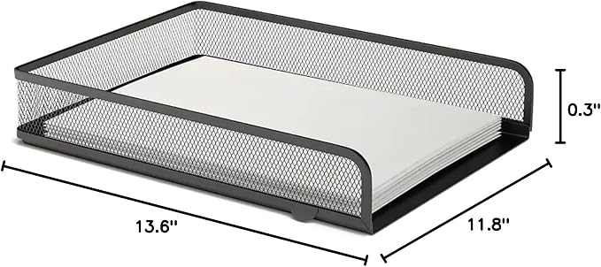 1InTheOffice Stackable Letter Tray, Matte Black Wire Mesh Front-Load Letter Tray
