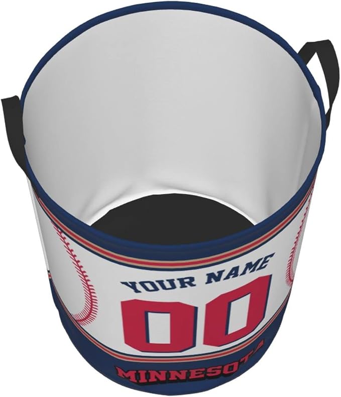 Custom Minnesota Laundry Hamper Personalized Laundry Basket Customized Name And Number Collapsible Storage Basket for Bedroom Bathroom Living Room Baseball Fan Gifts