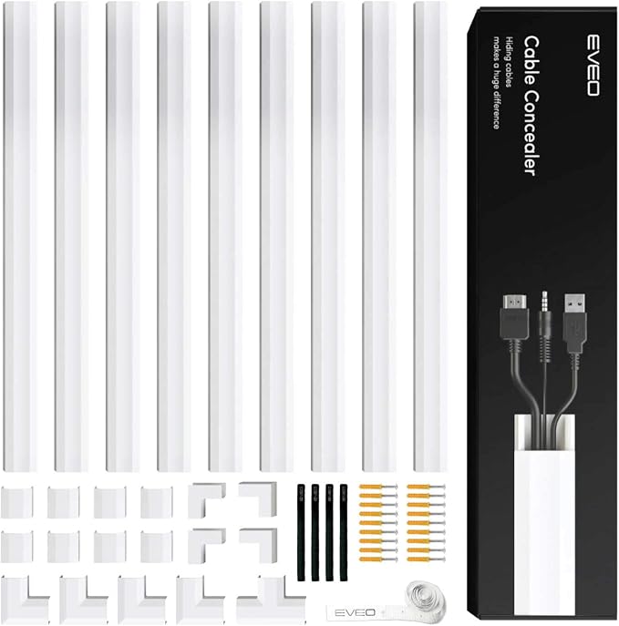 EVEO Cable Hider Wall - 153" Wall Cord Hider, Cable Concealer, Wire Covers for Cords - Wall Cable Hider and Cable Raceway for TV Cord Hider Wire Cover - 10X (L16 x W0.95 x H0.5) - Medium | White