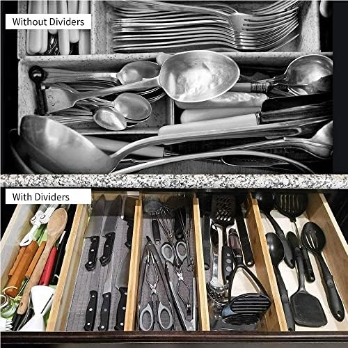 4 Pack Bamboo Kitchen Drawer Dividers,Adjustable Drawer Organizers,Spring Loaded,Works in Kitchen,Dresser,Bathroom,Bedro