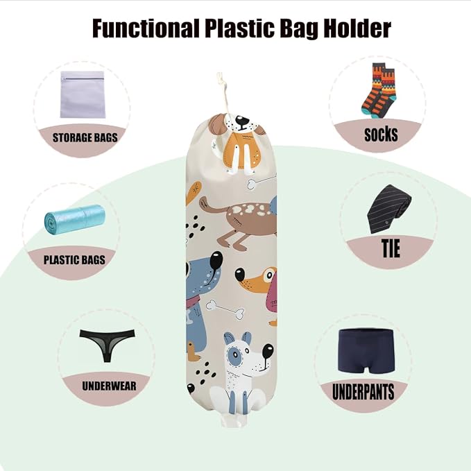 Dog Plastic Bag Holder, Bone Wall Mount Grocery Bag Holder for Plastic Bags, Reusable Grocery Bags Storage Dispenser for Home Kitchen Pantry Decor, Dog Lovers Gifts for Women Mom, 22.5x9 Inch