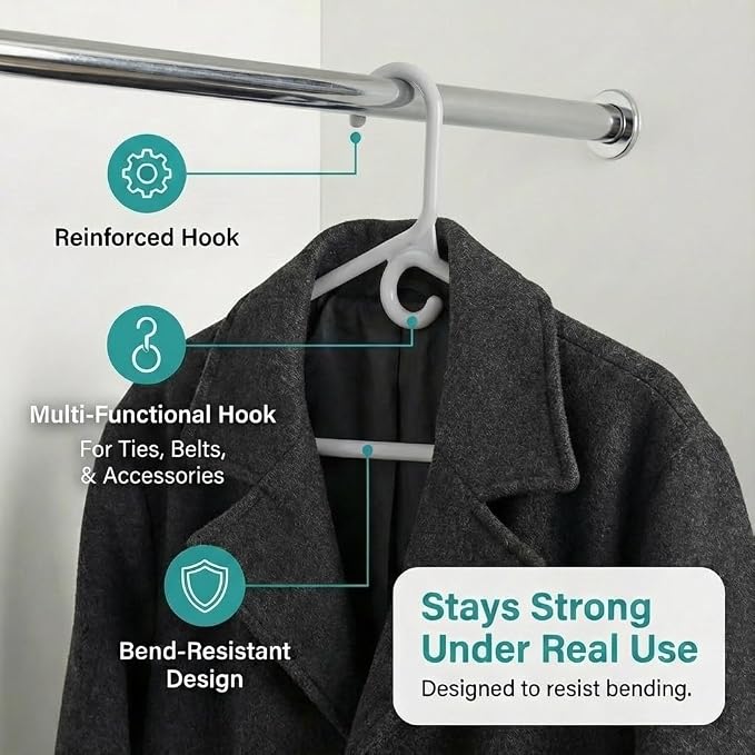 DEILSY™ Heavy Duty Plastic Hangers 50 Pack - Extra Heavy Duty Hangers for Clothes, Thick Gray Plastic Hangers, Strong Clothes Hangers with Hook for Scarves & Belts