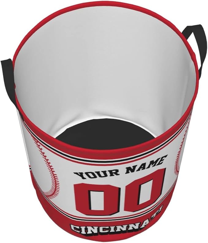 Custom Cincinnati Laundry Hamper Personalized Laundry Basket Customized Name And Number Collapsible Storage Basket for Bedroom Bathroom Living Room Baseball Fan Gifts