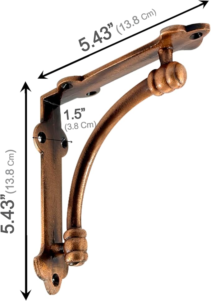 NACH Decorative Shelf Brackets, 4 Pack of 5.25 x 1.25 x 5.25 inch Copper Cast Iron Shelf Brackets - Decorative Brackets for Mounting - Industrial Style Brackets